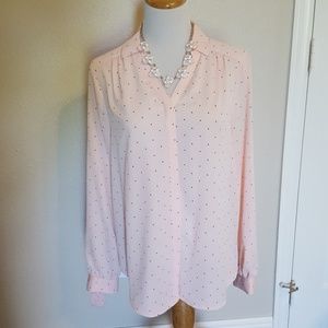 NWT Elle Pink Polka Dot Button Down Blouse Size M